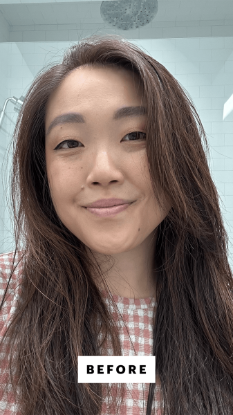 Allure contributing commerce writer Christa Joanna Lee before using the Oribe Shampoo for Magnificent Volume