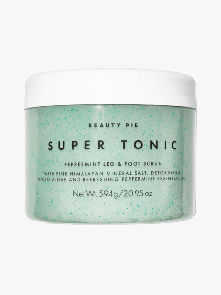 Beauty Pie Super Tonic Peppermint Leg & Foot Scrub in branded tub component on a light gray background